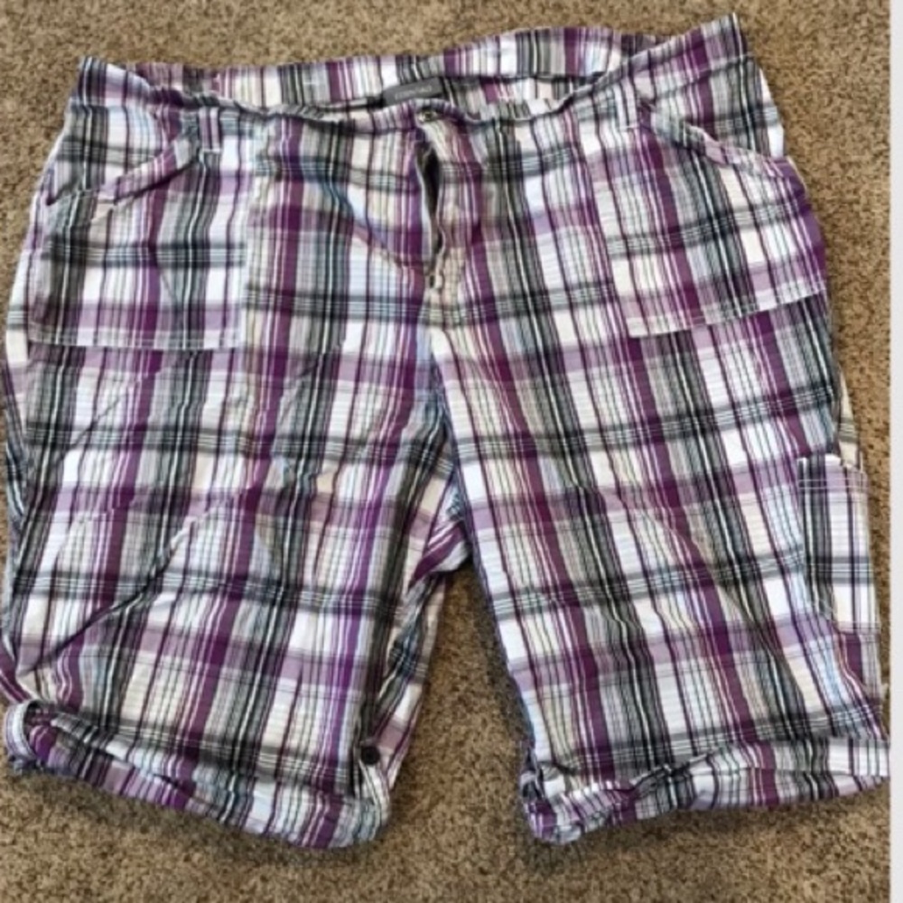 Purple plaid shorts